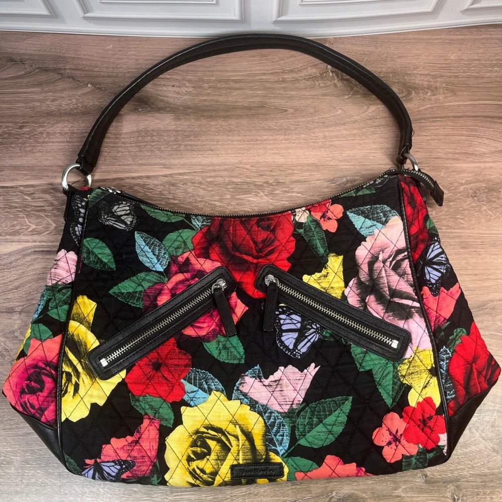 Vera Bradley Havana Rose Hobo Bag Womens Floral Butterfly Quilted Shoulder Purse
